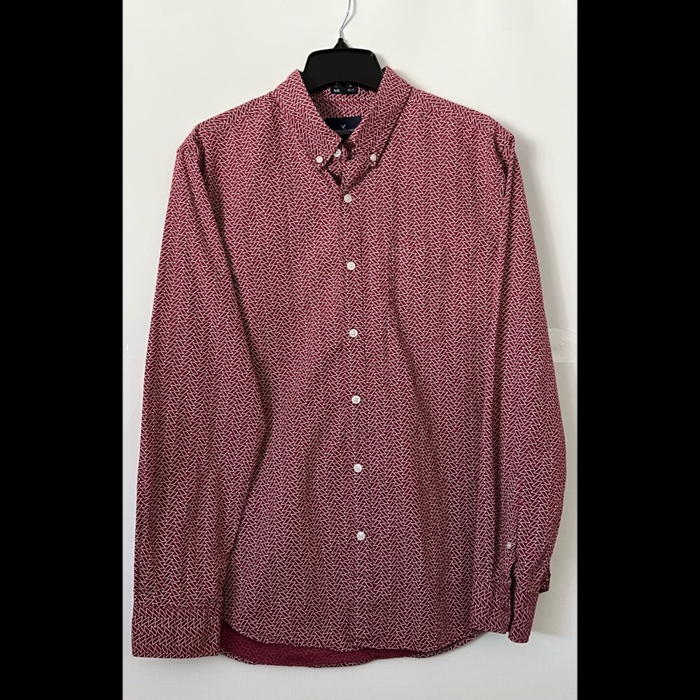 American Eagle Outfitters Button Down Shirt Size L Red Long Sleeve Casual Shirt